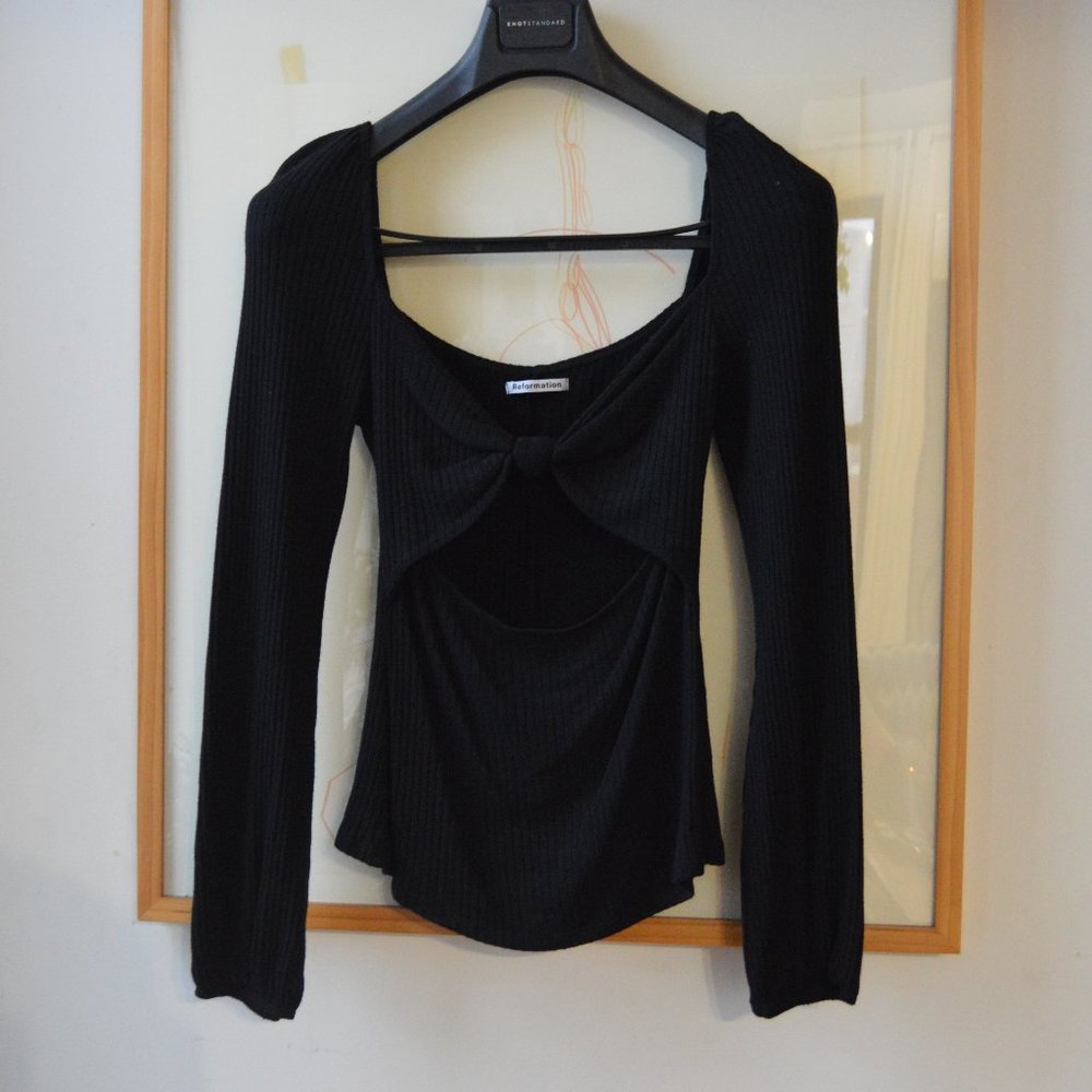 Reformation Black Stretchy Rosalind Top Size L